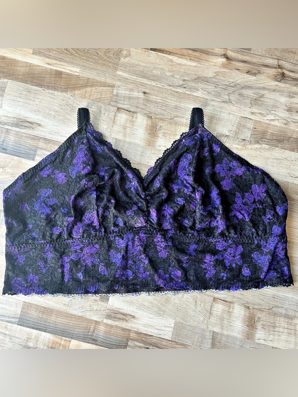 Torrid Unlined Lace Crop Bralette Black Purple Floral Size 6 Dark Romantic 6X